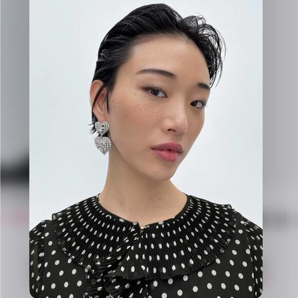 Zara Pleated Black Dress with White Polka Dot Printed Size Medium - Picture 6 of 9